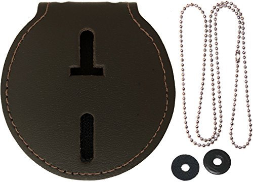 Runder Polizei-Ausweishalter, Gürtelclip mit Kette, dunkelbraunes Leder, perfekte Passform USA