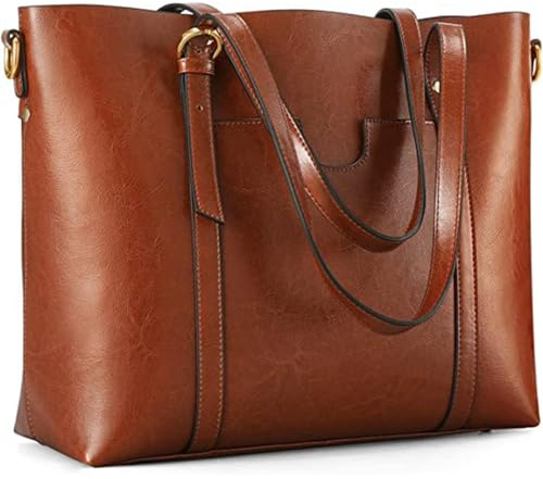 Kattee Genuine Leather Women Tote Bag Soft Handbags Vintage Shoulder Purses Fashion Top Handle Bag Large Capacity (Dark Brown)
