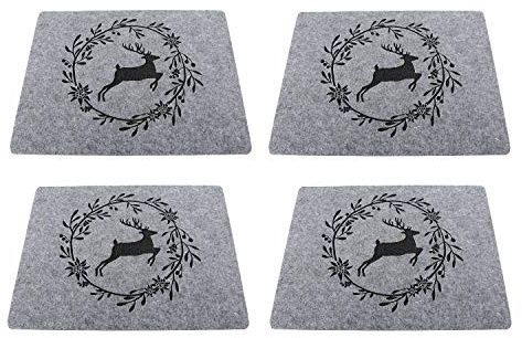 4 x Tischset Platzset Hirsch stehend Kopf Landhausstil Filz grau 45x35 cm Platzmatten Wunschmodell:rechts