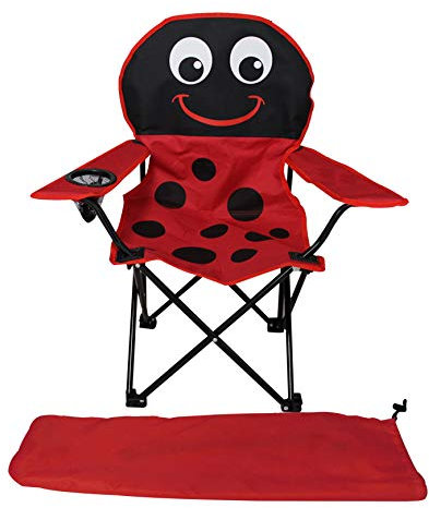 Mojawo Kinder Anglersessel rot/schwarz Campingstuhl Faltstuhl Anglerstuhl Motiv Marienkäfer mit Getränkehalter und Tasche