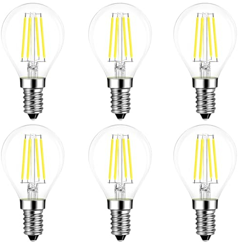 HUAMu E14 Filament LED Lampen G45 - E14 LED Birne, 400Lumens, Ersetzt 40W Glühlampen, Kaltweiß (6500K) Energiesparlampe, Nicht Dimmbar, Filament Fadenlampe, Glas, AC 220V-240V - 6er Pack