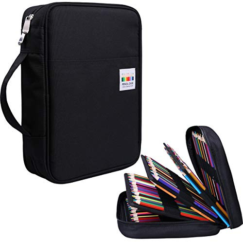 JAKAGO Trousse à Crayons de Couleur à 220 emplacements de Grande capacité pour Artiste Peintre avec Fermeture éclair - Sac de Rangement pour marqueurs, surligneurs, Fournitures de Voyage, Noir, 12 x