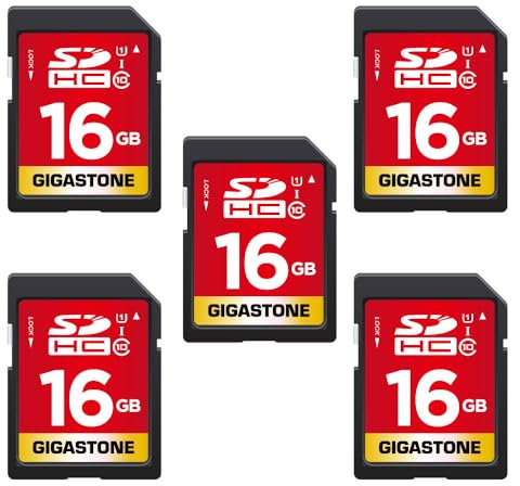 GIGATSONE Scheda SD 16GB, Set da 5, Scheda di Memoria SDHC da 16 GB, Velocità di Lettura Fino a 80 MB/sec, Classe 10 U1 UHS-I, Specialmente per Fotocamere Videocamera Telecamera PC