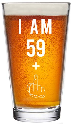 Gelid 59 + One Middle Finger 60th Birthday Gifts for Men Women Beer Glass – Funny 60 Year Old Presents - 16 oz Pint Party Decorations Supplies - Craft Beers Gift Ideas for Dad Mom Husband Wife 60 th