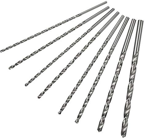SUN 8 Piece Twist Drill Set HSS Direct Shank Drill Bit 200 mm Cylinder Shaft High Speed Steel for Wood Plastic, Diameter 7/6/5/4.5/4/3/2,5/2mm