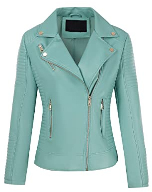 Bellivera Women's Faux Leather Casual Jacket 2026 Spring Trendy Motorcycle Outfits Lightweight Classic Coat 53 Blue L