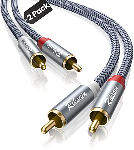 RIKSOIN Cinch Kabel, 2 Stück (2,4m) 2 x Cinch-Stecker auf 2 x Cinch-Stecker Subwoofer Chinch Audio Kabel [Abgeschirmt, HiFi-Qualität] RCA Kabel für HDTVs, Verstärker, HiFi Anlagen, DVD Player & Mehr