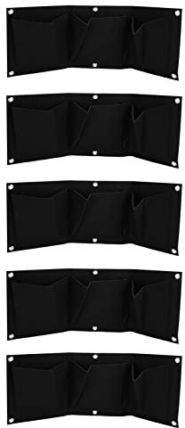 Jenngaoo 5 Stück Pflanztasche, 3 Taschen vertikale Wand Pflanze wachsen Tasche Wiederverwendbare Filz Garten Pflanzer für saftiges Blumengemüse drinnen draußen (Schwarz)
