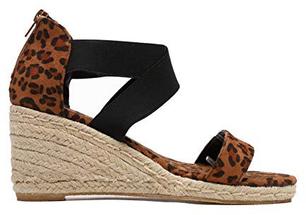 Sandalen für Frauen Leopard Wildleder Leder Gummiband Reißverschluss Peep-Toe Anti-Rutsch-Plattform Seil Sohle Mode Closed-Back Wedge Schuhe