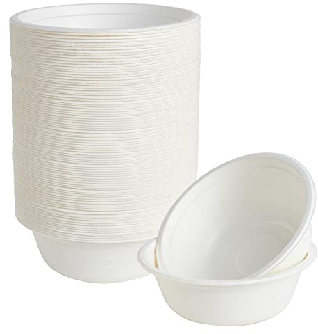 ECOLipak 150 Pack 12 oz Paper Bowls Disposable, Heavy-Duty Biodegradable Compostable Bowls Made of Natural Sugarcane Bagasse, Suitable for Salad, Dessert, Milk, Cereals