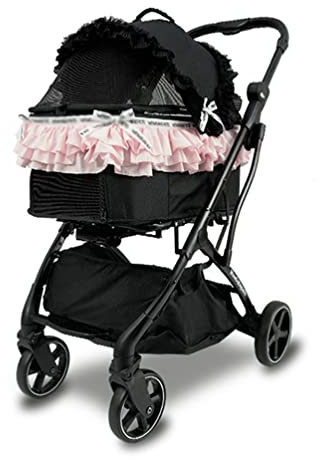 Hundewagen Hundebuggy Luxus-Katzen-Hundekinderwagen, Vielseitiger Haustier-Reise-Jogging-Kinderwagen Mit Rosa Rock, Haustierwagen Mit Einer Kapazität Von 15 Kg
