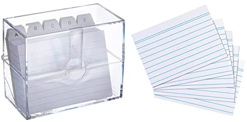 TSI 65970 Karteikasten DIN A7 gefüllt mit 100 linierten Karteikarten, inklusive Register A-Z & Landré Karteikarten A7, liniert, weiß, 100 Stück
