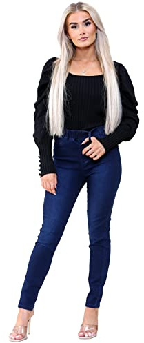 989Zé ENZO Womens High Rise Skinny Stretch Jeans Elasticated Waist Jeggings Denim Jean EZL419 Jeggings Dark Blue 12