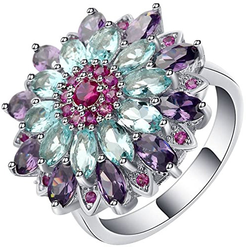 Homxi Ringe Damen Silber Verlobung,Blume mit Zirkonia Silber Bunt Kupfer Ring Damen Damen Ringe Hochzeit Gr.54 (17.2)