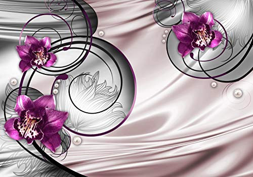 wandmotiv24 Fototapete Orchideen Perlen, 200 x 140cm - selbstklebende Strukturtapete, Wanddeko, Wandbild, Wandtapete, Blumen, Rosa, Grau M1812