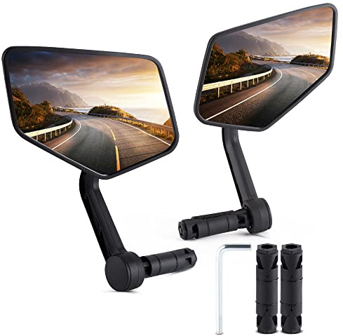 New Bar End Bike Mirror, APLSTOW HD Automotive Grade Glass Lens E-Bike Mirrors, Scratch Resistant, Safe Bicycle Rearview Mirrors (A Pair)