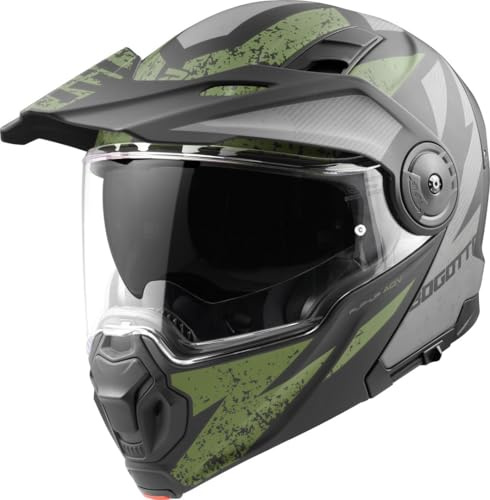 Bogotto FG-102 Safari Casco da Enduro in Fibra di vetro, Nero Opaco/Grigio/Verde, M