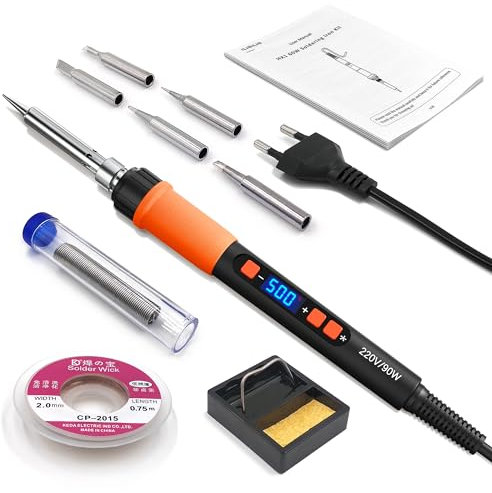 Lötkolben, ILIBILIB 90W Lötkolben Set, 10-in-1 LCD Display Lötset mit automatischem Schlafmodus, Temperaturregelung 356–932 ℉, Lötpistolen Set mit Lötdochtgeflecht, Ständer, Lötdraht, Spitzen