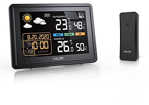Estación meteorológica digital con sensor A, termómetro higrómetro para interiores y exteriores, reloj despertador doble, pantalla a color, barómetro, pronóstico del tiempo para oficina en casa