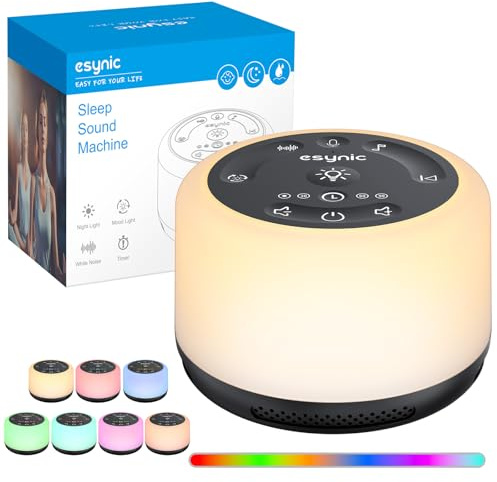 eSynic Machine à Bruit Blanc Machine à Bruit Portable pour le Sommeil de Bébé avec 30 types de sons Relaxants, Veilleuse Réglable, Minuterie, Batterie Intégrée de Grande Capacité