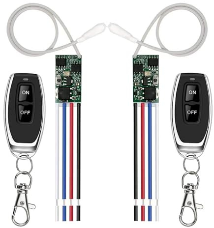 433MHz Universal Wireless RF Remote Control Switch DC 6V 12V 24V 1CH Channel Relay Wireless Secure RF Remote Control Switches Transmitter and Receiver kit, Momentary Toggle Latched Delay Mode(2 Pack)