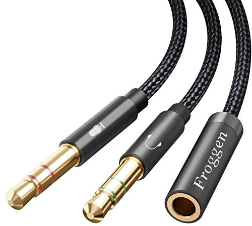 Froggen CTIA Mikrofon-Kopfhörer-Splitter, 3,5 mm Headset Audio-Adapter, Dual-Stecker Kabel, Kompatibel Mit Desktop, Xbox, PC, Laptop, PS4, Gaming-Headset