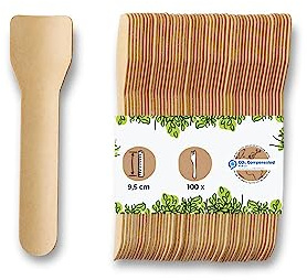 BIOZOYG Umweltfreundlicher Eisportionierer I 100 Eisstiele Papier braun I Biologisch abbaubare Eislöffel I Papierlöffel einweg I Nachhaltige Eislöffel portionierer I Klimaneutrale Eiscreme Löffel