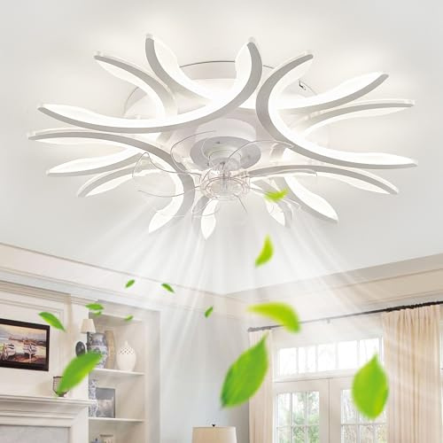 Fachae Lampe de Plafonnier 75cm et Ventilateur de Plafond Telecommande | APP Réversible Dimmable 6 Vitesses avec Fonction Mémoire de Lustre Ventilateur-Blanc Ventilateur Plafond avec Lumiere LED