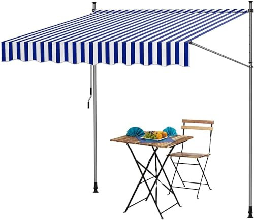 Einziehbare Markise, Markisen für Terrasse wasserdicht, Balkon-Klemmmarkise, Außenüberdachung, UV-beständig, Haustür-Markise,A/Blau+Weiß,W-4M