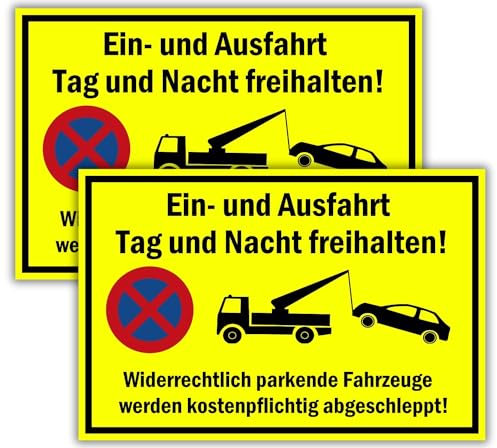 2 Stück Set Einfahrt Freihalten Schilder (30x20 cm Kunststoff) - Ausfahrt freihalten Schild - Nie Wieder zugeparkt - Auch Gegenüber - Hier Wird abgeschleppt