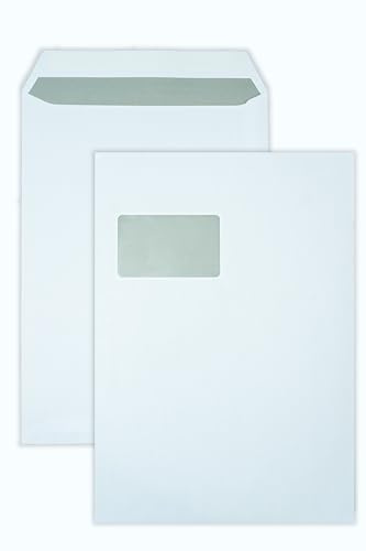 50x Versandtaschen DIN C4 A4 weiß peal&seal Klebestreifen mit Fenster 324x229mm 100g/m2 (mit Fenster)