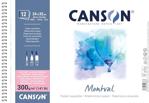 CANSON Montval, Carta per acquerello, satinata, 300 gsm, Foglio, 24 x 32 cm, Blu Orizzonte