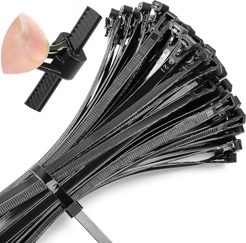 UPINS Schwarz Kabelbinder Set, 120 Stück Wiederverschließbar Kabelbinder 300 x 7,6mm Wiederverwendbare UV Beständig für Familie Werkstatt Garten Kabelmanagement