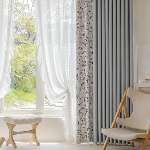 Ayoiow Gardinen Grün Blickdicht, Thermovorhang Kälteschutz Mit Ösen, Chenille Thermovorhang 2Er Set, Grau, 137X229CM