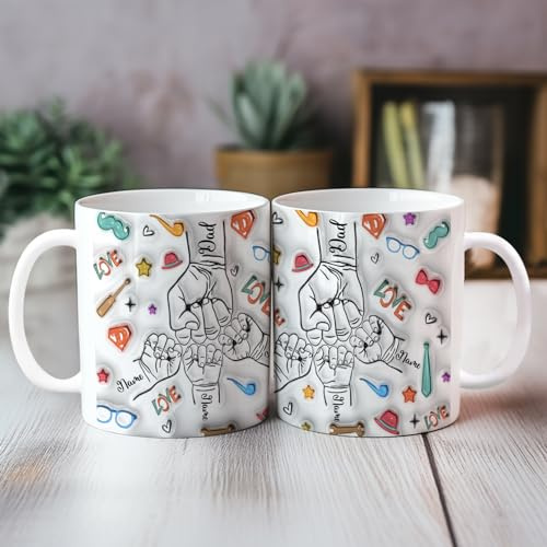 zouwii Tazza Personalizzata Con Pugno Di Papà 3D, Modello Di Tazza Personalizzata Con Pugno Di Papà Da 11 Once, Tazze Da Caffè per La Festa Del Papà, Tazza Con Nomi Personalizzati per Bambini