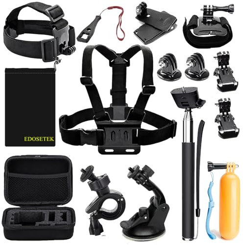 EDOSETEK Action Camera Accessory Kit, Action Camera Accessories for GoPro Hero 13 12 11 10 9, DJI OSMO 4 3 2, AKASO EK7000, WOLFANG, IDJI OSMO 4 3 2 Insta360 X3 X2 GO 3 with Case