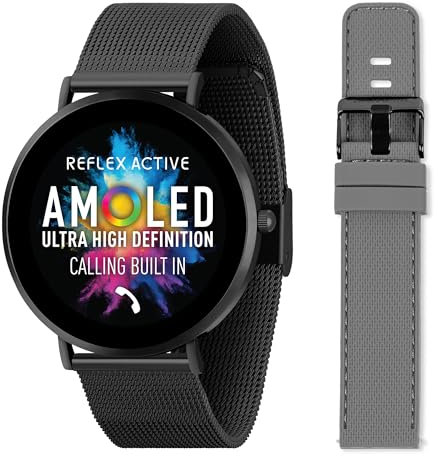 Reflex Active Series 42 Amoled Ultra Slim Smart Watch for Men Women with GPS, Heart Rate, Sleep Monitor, Step Counter, Black Mesh and Grey Silicone Strap Set For Android IOS