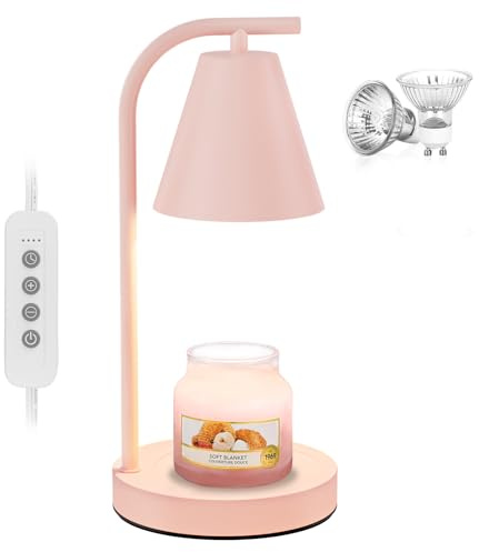 Pink Candle Warmer, Candle Warmer Lamp with Timer，Electric Candle Lamp Warmer for Scented Wax with 2 Bulbs，House Warming Gifts New Home&Gifts for Women, Candle Lamp for Jar Candles