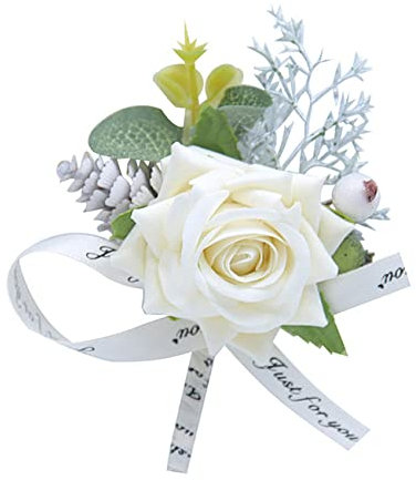 MUSISALY Elegante Flusen-ansteckblume Mit Künstlicher Rose Im Chinesischen Stil Mit Schleife Am Handgelenk Für Hochzeit Brautjungfer Weiß