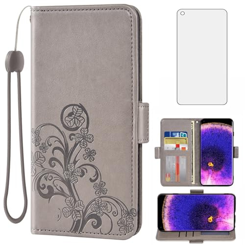 Asuwish Compatible with OPPO Find X5 Wallet Case and Tempered Glass Screen Protector Flip Purse Accessories TPU Wrist Strap Credit Card Holder Stand Cell Phone Cover for FindX5 5G Women Men Grey