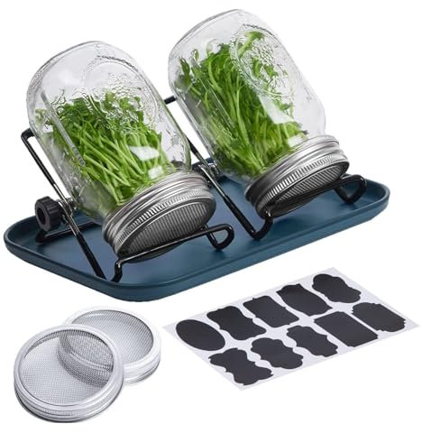 Proypiax Sprossenglas Keimglas Set Sprossenglas Keimglas,Sprouting Jar Set,Komplettes Keimglas Set Mit Ständer Sprossenglas Brokkoli Keimglas Für Sprossen