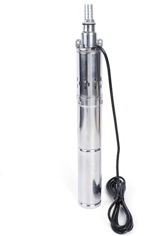 Bomba de pozos profundos, 24 V y 370 W, bomba solar de agua, bomba solar, caudal máximo 1,8 m³/h, elevación máxima: 65 m, fuente de alimentación CC / energía solar, para pueblos, familias, granjas,