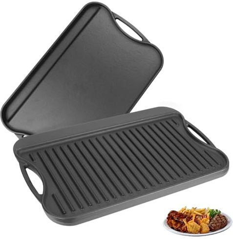 WEBROIL 2 in 1 Reversible Cast Iron Griddle for Gas Grill, Flat Top Grill Pan for Gas Stove, Pre-Seasoned Oven Top pan,Upgrade Double Burner Griddle for Indoor & Outdoor Cooking Accessories, 17 X 10