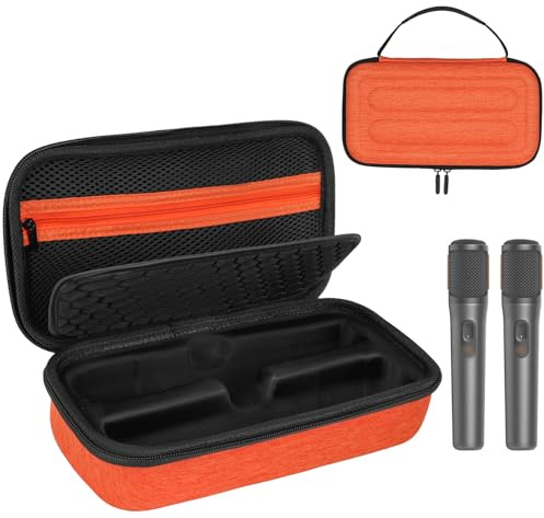 Custodia per microfono wireless compatibile con microfono wireless JBL PartyBox, 2 microfoni digitali wireless, custodia portatile da viaggio per ricevitori, adattatori, batterie AA, caricabatterie,