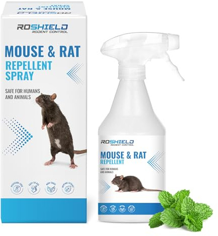 ROSHIELD Rats & Mice Repellent Spray, Extra Strong Organic Peppermint Oil Formulation, Non-Toxic, Fast Acting, Safe for Humans & Animals 250ml