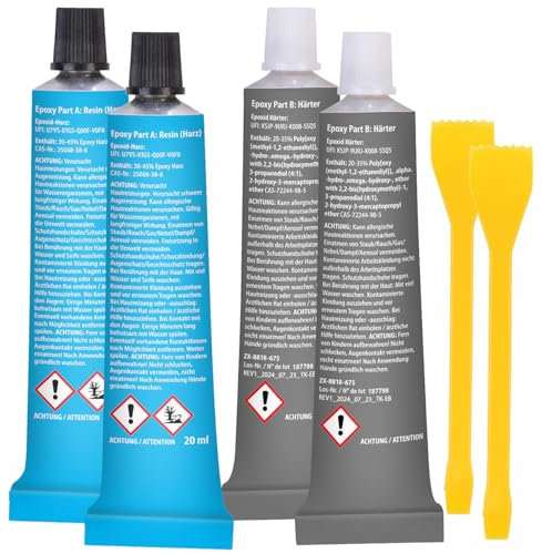 AGT 2 Komponentenkleber: 2er-Set 2-Komponenten-Epoxid-Kleber, stahlverstärkt, transparent (Epoxy 2 Komponenten Kleber, für Styropor, Sekundenkleber)