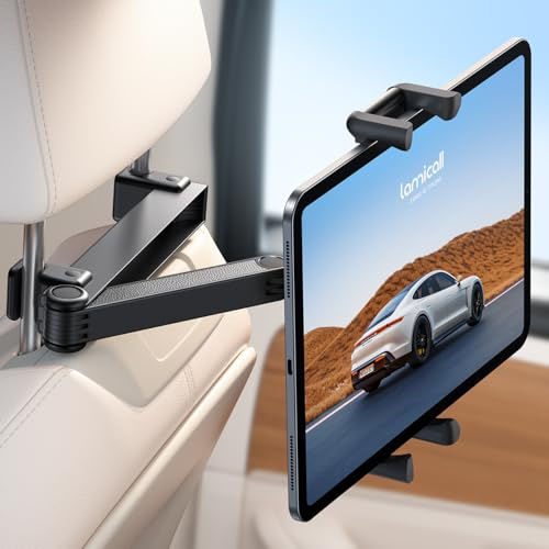 Lamicall Car Headrest Tablet Holder - [Lockable] [Thick Case Friendly] [Foldable Clip] Car Backseat Tablet Mount, Gifts Car Accessories for Kids, for iPad Pro, Air, Mini, Fire HD, 4.7-13 Tablets