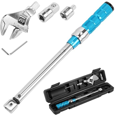 Fizocosisto Open End Adjustable Torque Wrench 5 to 60 Nm 30mm Steel Torque Wrench Set with 3/8 to 1/2 and 3/8 to 1/4 conversion head,Interchangeable Head Torque Wrench Spanner for Hvac Mini Split