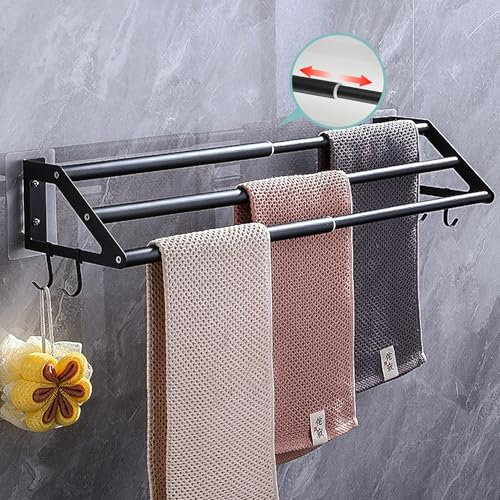 Mr.Sun Handtuchhalter ohne Bohren Handtuchständer Handtuchstange Handtuchregal Stange Gästehandtuchhalter Badetuchhalter 180° drehbares DREI-Stangen-Design Anwendbar auf Wand (Schwarz 3 Stangen)