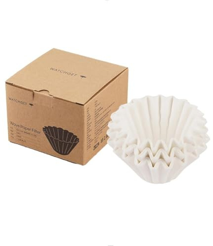 watchget 1-2Cup Wave Paper Filter 50 Count Basket Coffee Filter Paper Compatible with Flat Bottom Dripper 155 Series, Single Serve Coffee Pot, Pour Over and Drip Coffee Makers, White